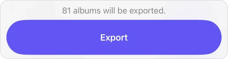 The line counting the albums that will be exported, above the purple Export button