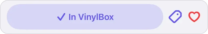 The ✓ In VinylBox button with a tag button and a red heart outline beside it