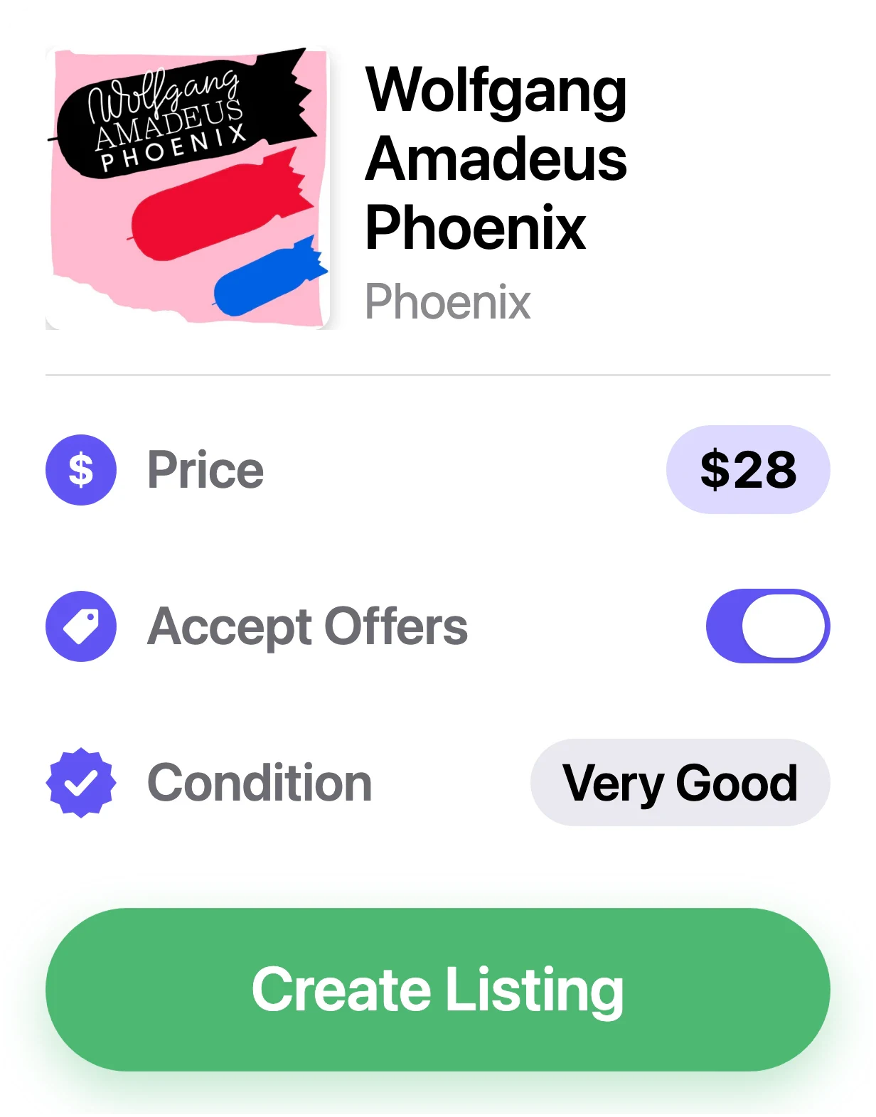 Creating a Discogs Marketplace listing in VinylBox, with price, condition and Accept Offers