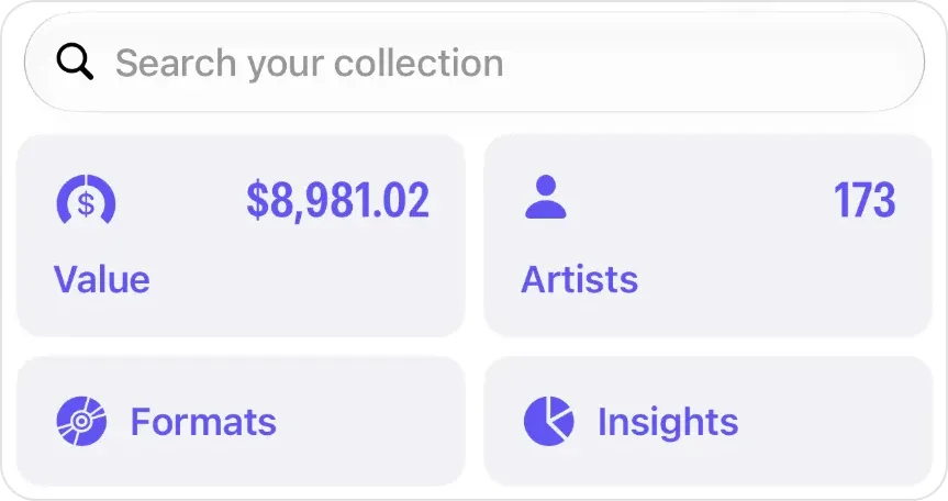 The Search your collection field at the top of My VinylBox, above the Value, Artists, Formats and Insights cards