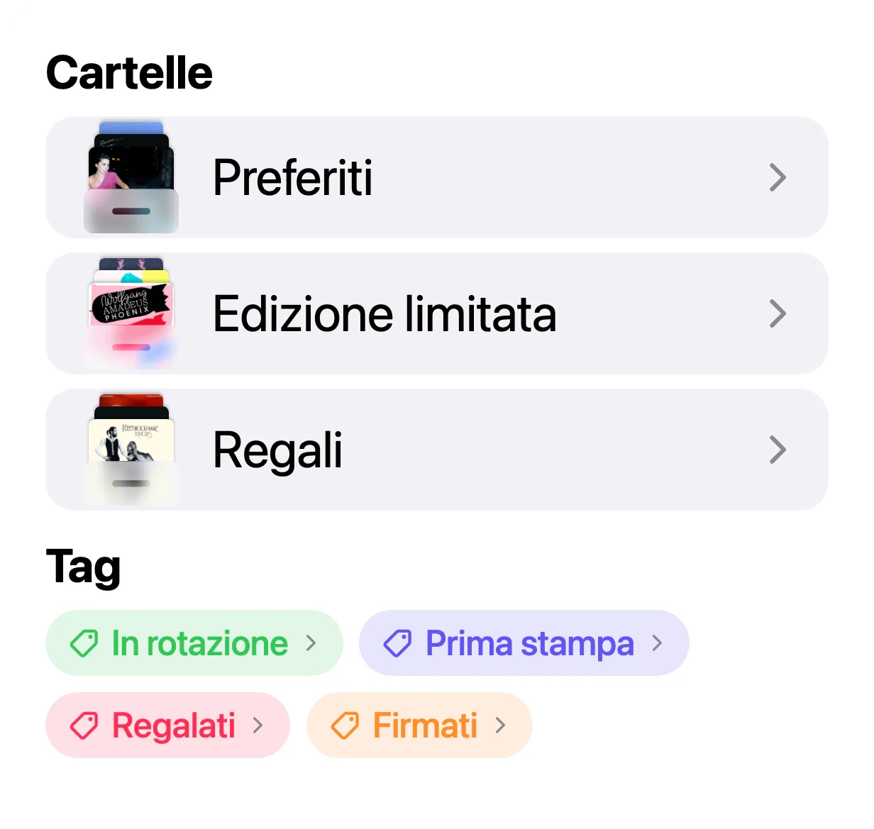 Cartelle e tag che organizzano una collezione di dischi in VinylBox