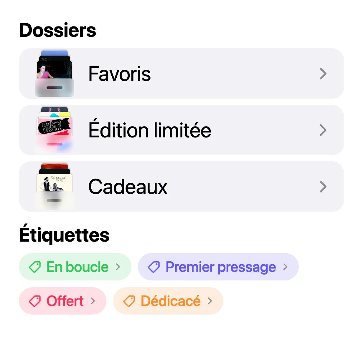 Des dossiers et des étiquettes pour organiser une collection de disques dans VinylBox