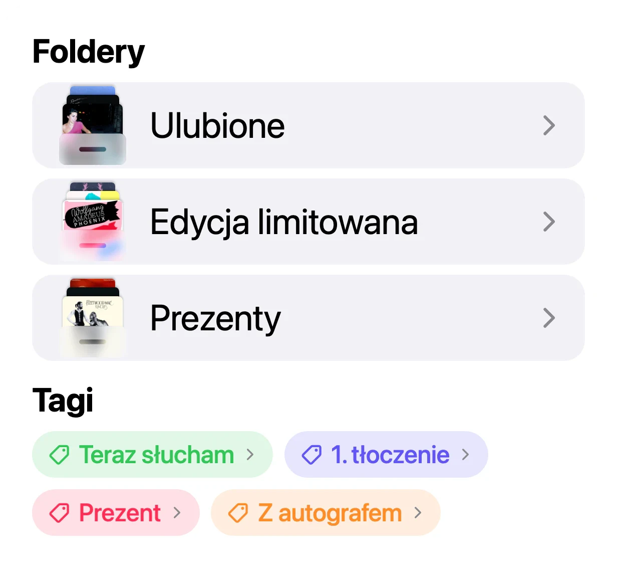Foldery i tagi porządkujące kolekcję płyt w VinylBox